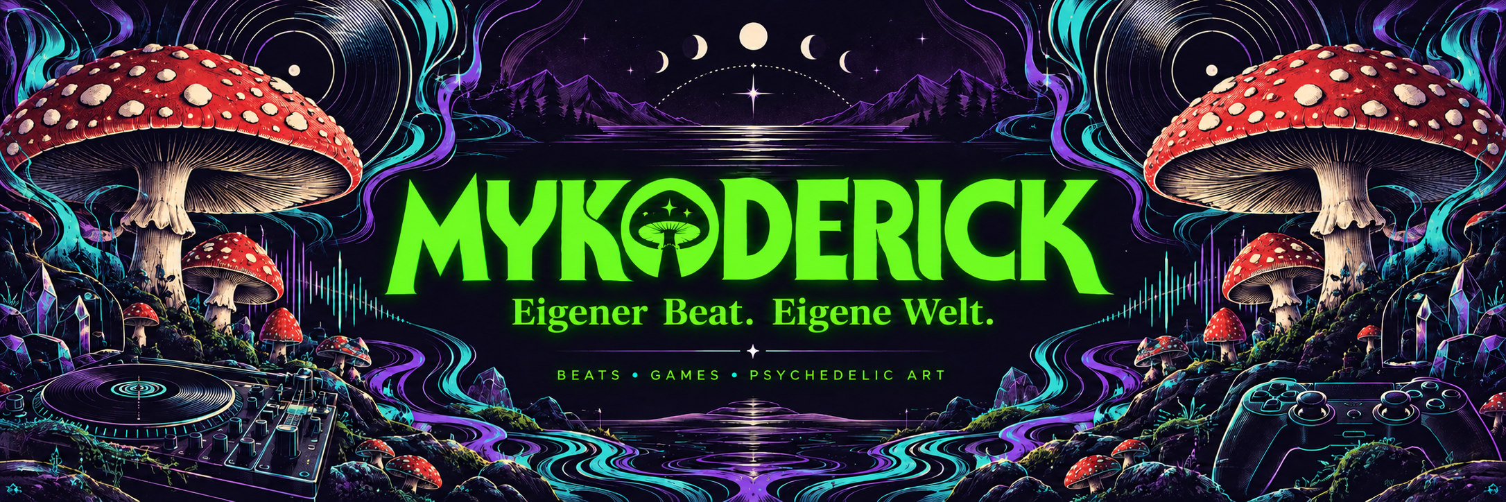 MYKODERICK – Eigener Beat. Eigene Welt. Psychedelische Fliegenpilze, Schallplatten und Neonfarben.
